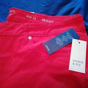 NEW crown & ivy red 14 pants jeans skinny fit